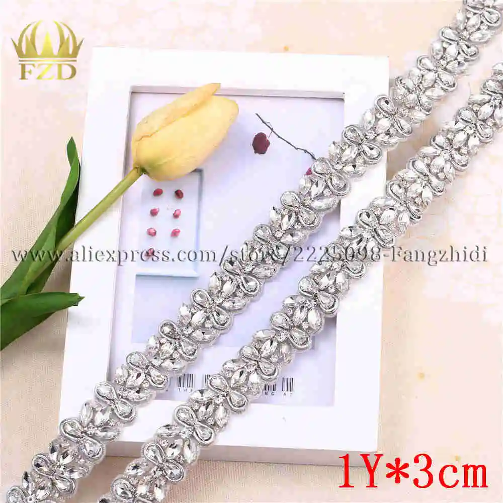 FA-1430 silver 1 ярд) бисером горячей фиксации Серебряный Прозрачный Bling пришить Кристалл Стразы Аппликация отделка для платья DIY свадебный пояс повязки на голову подвязки - Цвет: FA-1430 silver