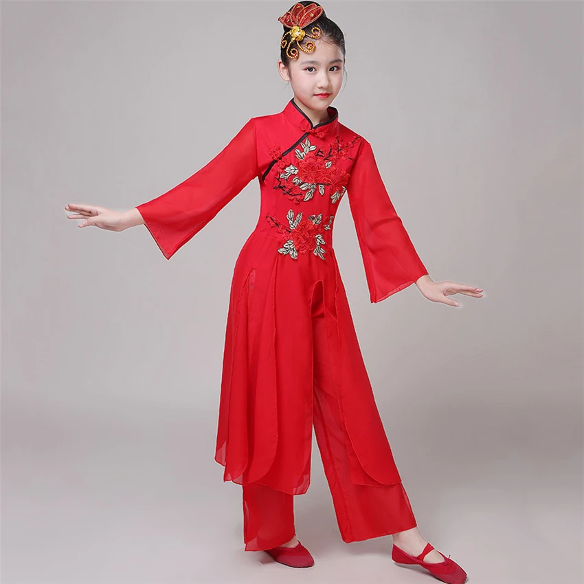 Танцевальные костюмы Hanfu; праздничная одежда; традиционное платье для девочек; детское классическое народное платье Yangko; детское платье в китайском стиле