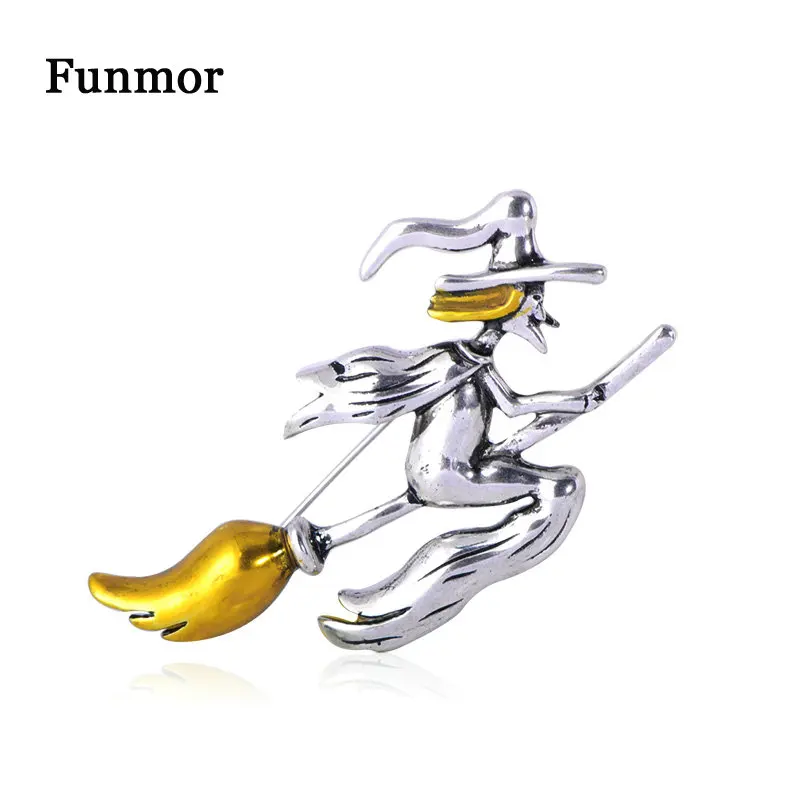 Винтажные эмалированные Броши Funmor в форме ведьмы для женщин и мужчин пуловеры