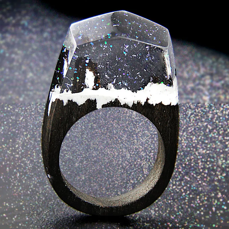 2017 смолы дерево кольца для женщин волшебный лес деревянное кольцо мужчин