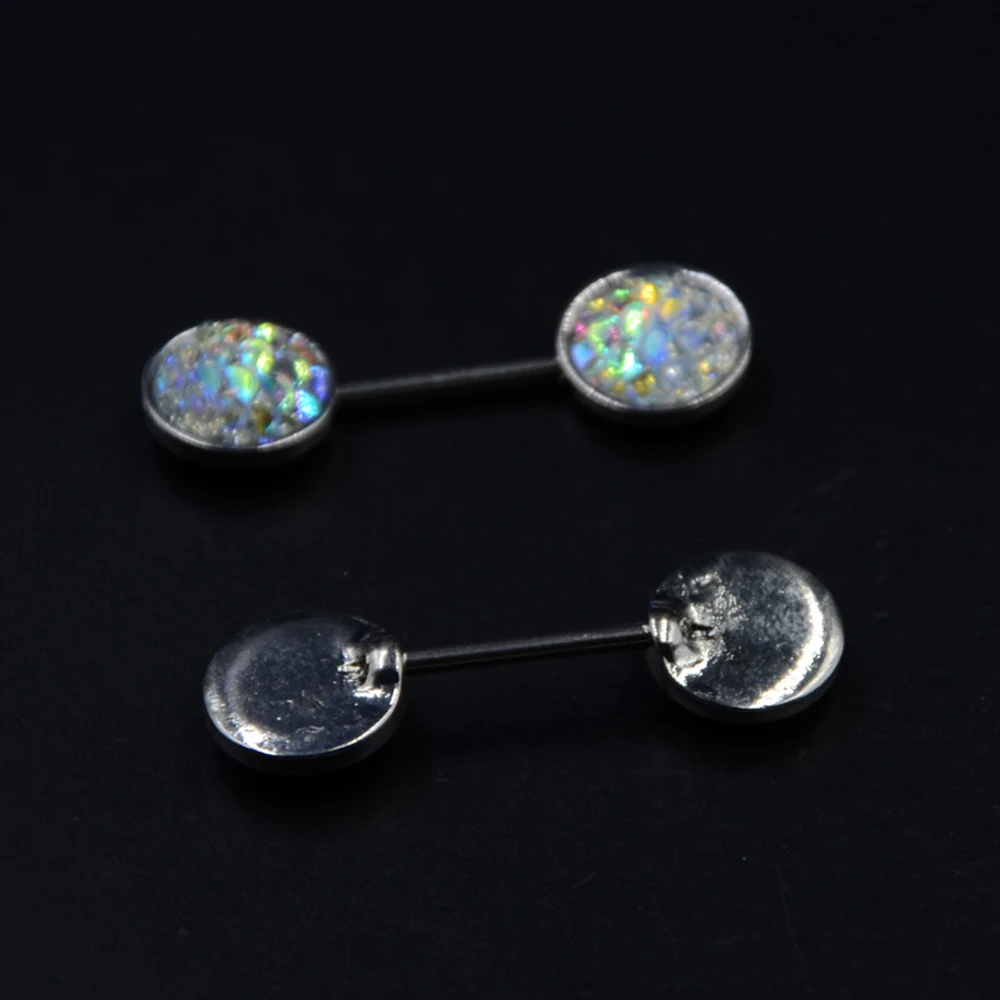 Пара 14 г Хирургическая сталь Bling Druzy скопление рыбья чешуя кольцо для сосков