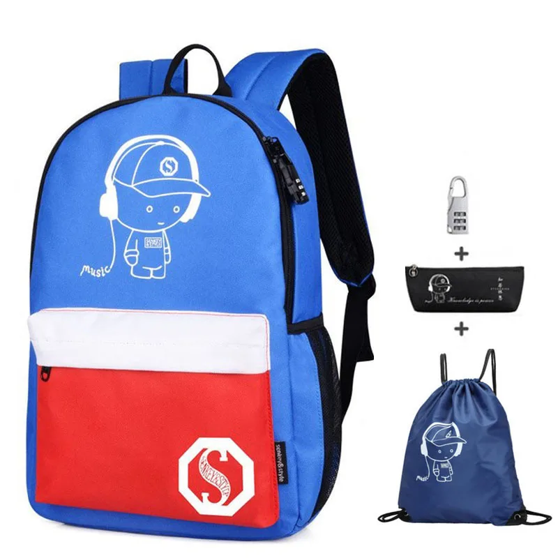 no usb blue mix K41 Оксфордский детский школьный рюкзак, школьные сумки для мальчиков, школьные сумки для мальчиков-подростков, детские сумки для книг, рюкзак, флюоресцентная печать - Цвет: no usb blue mix K41