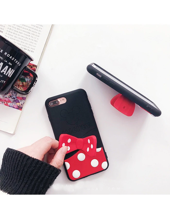 case For iPhone 11 pro X 8 7 6 6s plus Cartoon 3D Lovely bow tie Wave full cover soft Silicon stand cases XS MAX XR |