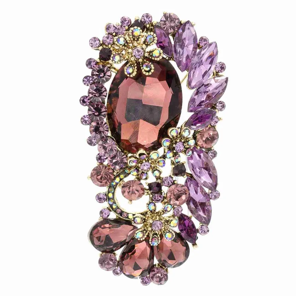Стразы кристаллы овальные капли трендовый фиолетовый цветок брошка брошь