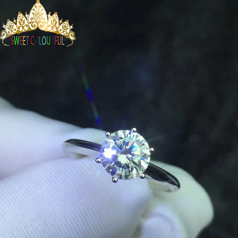 1 карат ct свадебное кольцо с бриллиантом Муассанит Оригинальное 18K 750 белое золото