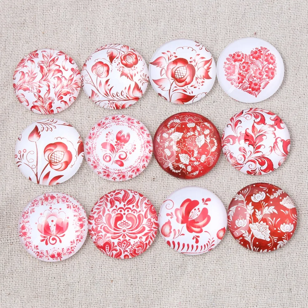 

reidgaller red flower photo round glass cabochon 10mm 12mm 14mm 18mm 20mm 25mm 30mm mix diy jewelry findings for earrings