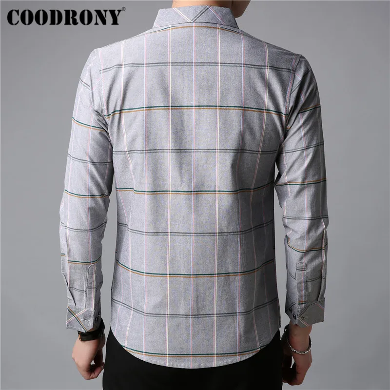 COODRONY, мужская рубашка, осень, Новое поступление, рубашка с длинным рукавом, мужская, деловая, повседневная, модная, в полоску, хлопок, Camisa Masculina 96019