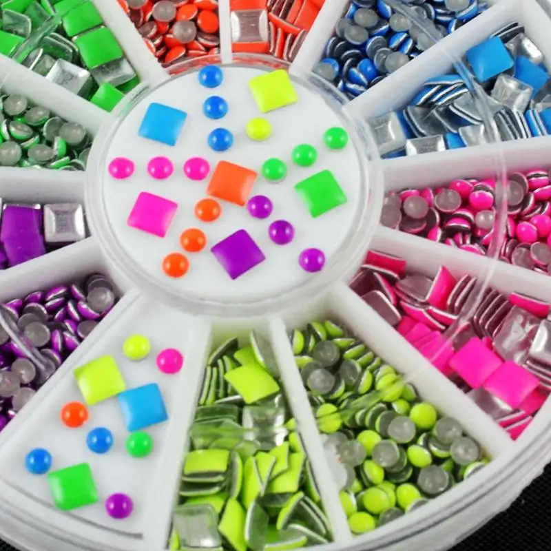 Blueness 6 Neon Color Plating Square Round Design For Nail Art Tips Charms 3D Nails DIY Glitter Wheel Manicure Decorations ZP010 | Красота и