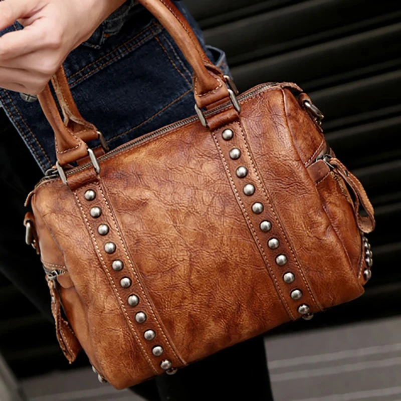 Сумка-мессенджер ручной работы MANJH из натуральной кожи с зернистой поверхностью