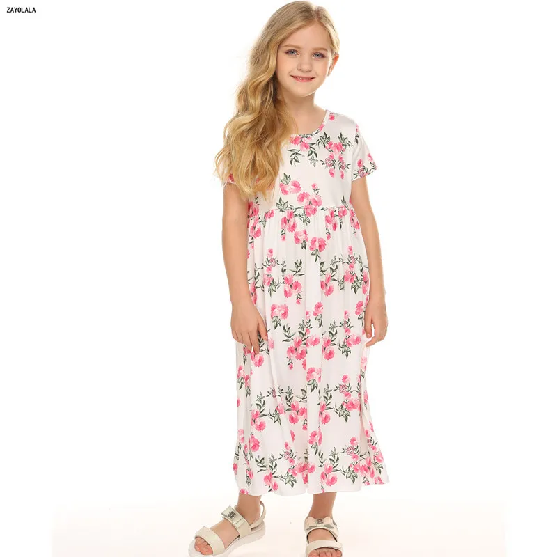 Girl Floral Dress Summer Casual Short Sleeve Princess Printed long Beach Vestidos Children Clothes 3 4 5 6 7 8 Years | Детская одежда и