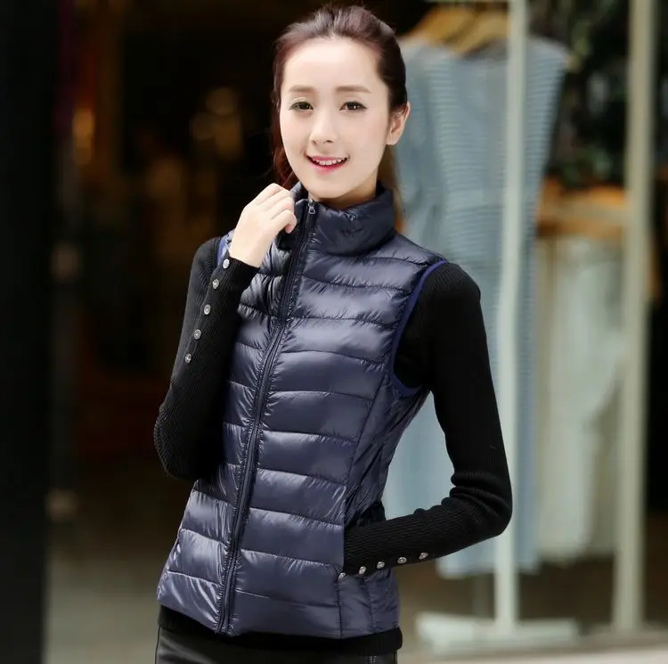 Весенний женский ультралегкий пуховой жилет зима 90% короткие пуховые куртки без