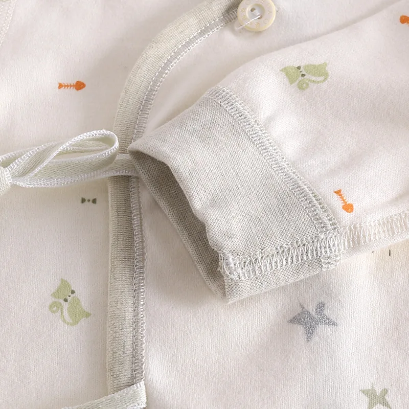 Хлопковая одежда для сна малышей комплект одежды унисекс с поясом и круглым