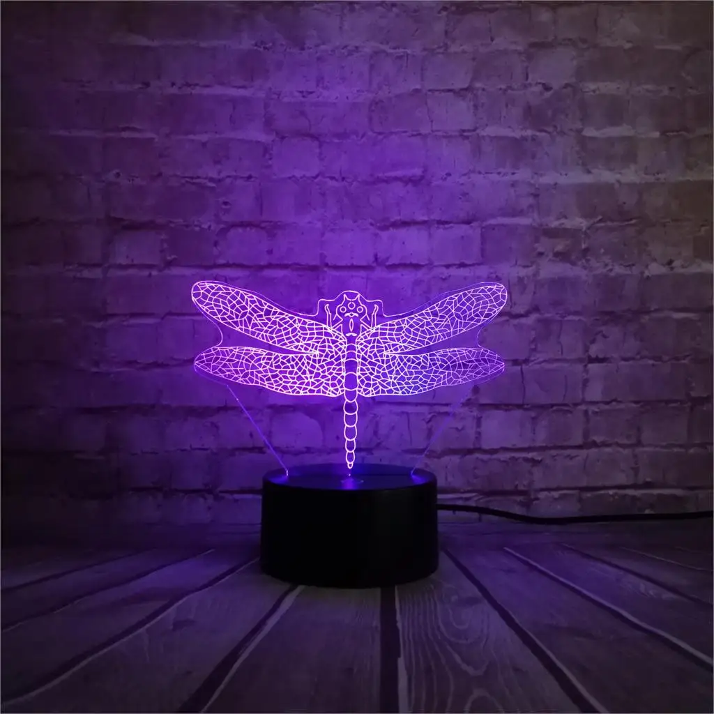 Новая 3D лампа с насекомыми Стрекоза USB Ночник светильник Mixcolor Illusion Fade RGB