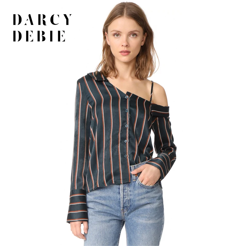 Darcydebie Новый стиль пикантные Для женщин Рубашки для мальчиков косой воротник с