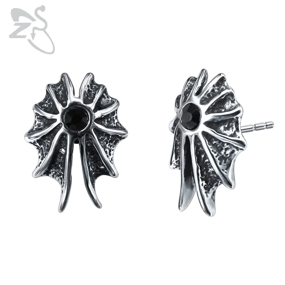 Wing-Black ZS панк-рок 316L серьги-гвоздики из нержавеющей стали для мужчин 2 шт. хип-хоп серьга с черепом с красным CZ камнем мужские байкерские готические ювелирные изделия - Окраска металла: Wing-Black