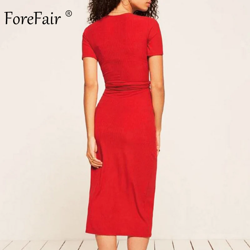 Женское облегающее платье ForeFair Черное и красное средней длины с низкой