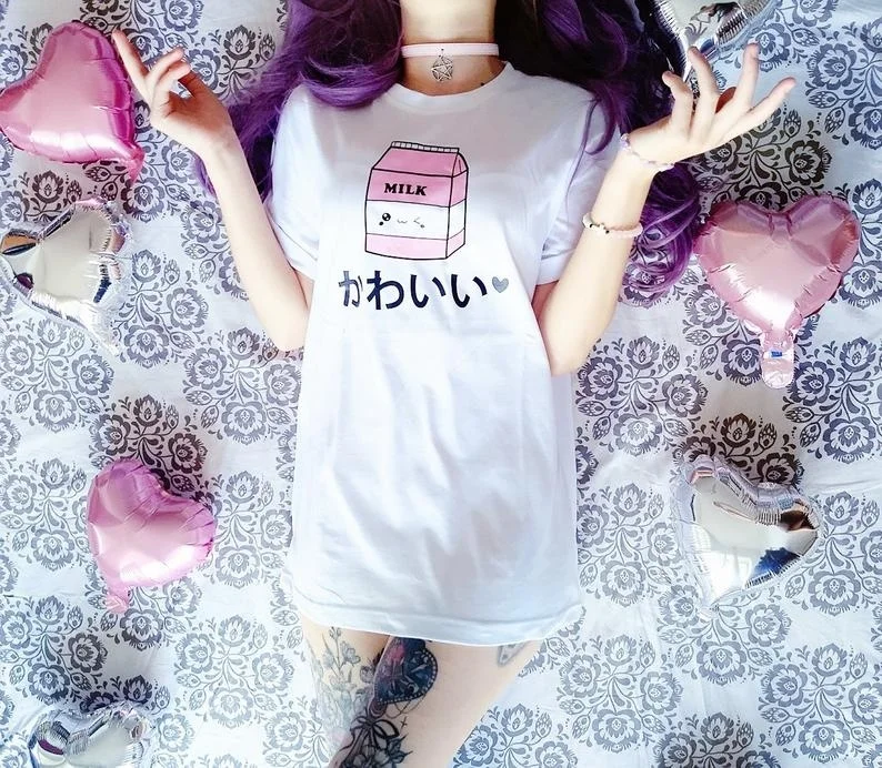 Starqueen-JBH kawaii розовый футболка пастельный, готический для фотосъемки в стиле гранж с изображением в стиле "Лолита" Альтернативные милое платье в стиле Харадзюку