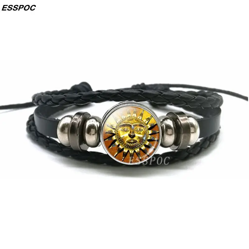 Многослойный женский кожаный браслет с принтом Солнца и Луны|bracelet braided|leather charm