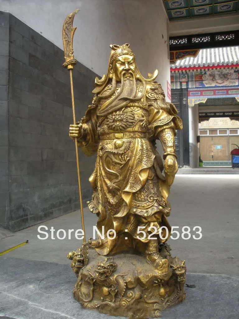 Fast 29&quotChina pure Brass Huge Dragon Guan Gong mammon Yu statue fast | Statues &amp Sculptures