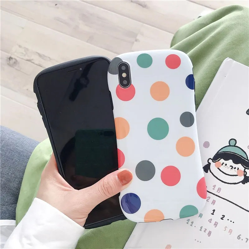 Корейский цветной чехол в горошек для телефона Iphone X Xs Max глянцевый Цветочный