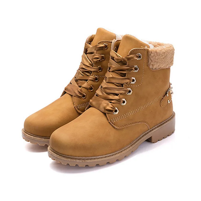 New Pink Women Boots Lace up Solid Casual Ankle Booties Round Toe Shoes winter snow boots warm british style MAZIAO | Обувь