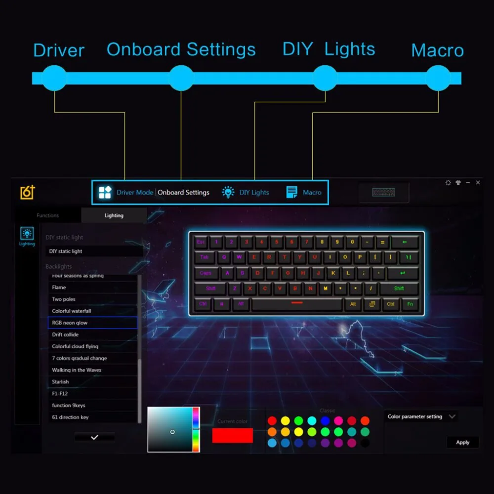 SK61 ключ Gateron переключатели мини игровая клавиатура USB Проводная RGB светодиодный