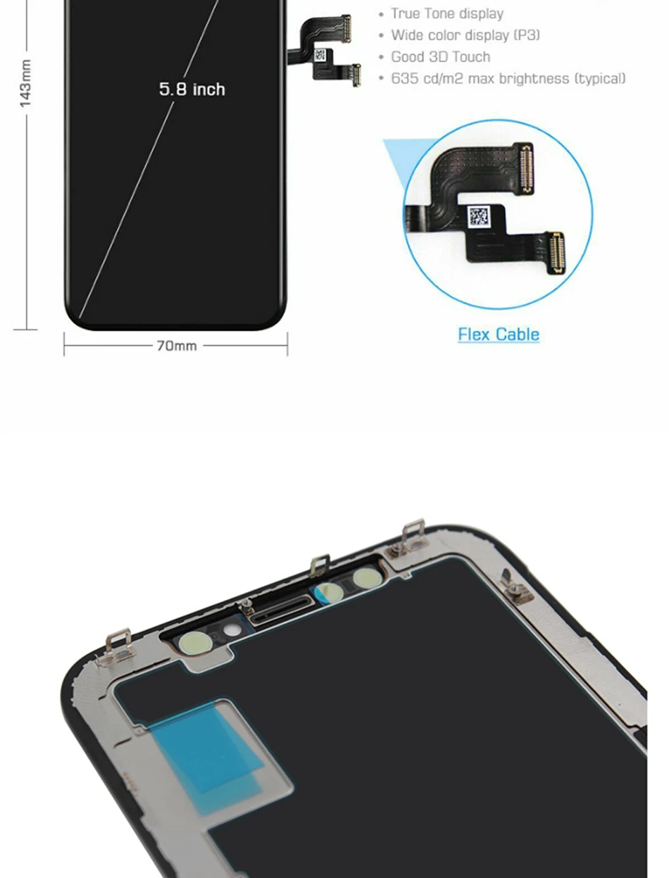 Класс AAA ЖК-дисплей Замена для iPhone X OLED качество ЖК-модуль с кодирующий преобразователь сенсорного экрана в сборе без битых пикселей