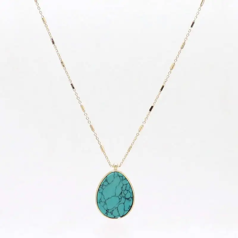 Turquoise ZWPON Золотая рамка овальный камень ожерелье для женщин Модное Длинное из натурального камня ожерелье ювелирные изделия - Окраска металла: Turquoise
