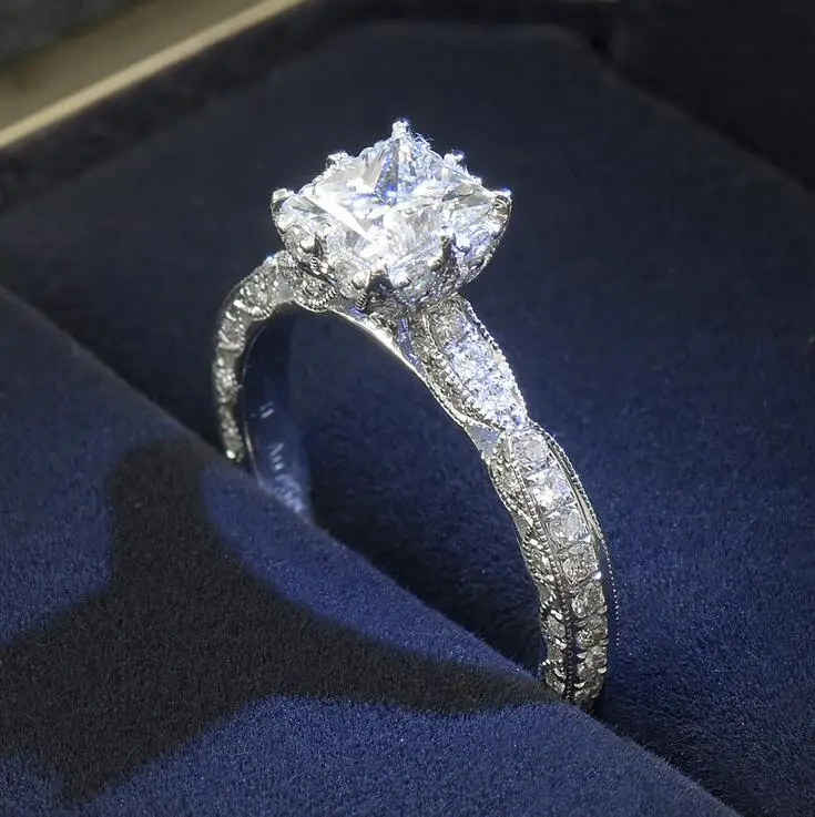 Женское кольцо из серебра 925 пробы с фианитом размеры 4 11|ring size|band ringprincess cut |