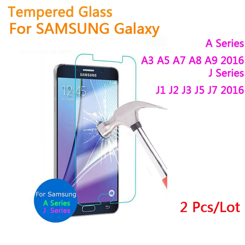 2 шт. Защитная пленка для экрана переднее закаленное стекло Galaxy J1 J2 J3 J5 J7 Mini 2016 Pro