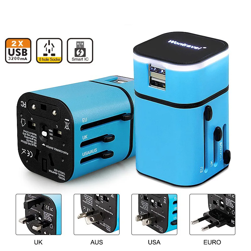 Универсальный переходник с международной вилкой 2 USB-порта зарядное устройство