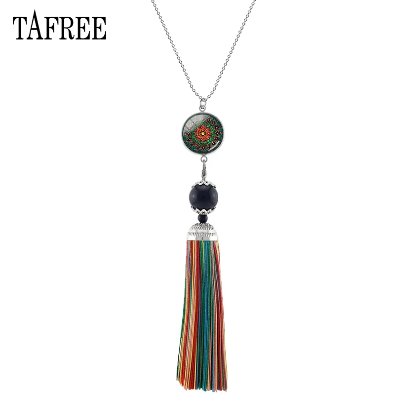 

TAFREE Fashion Mandala Colorful Tassel Necklaces for Women Bohemia Zam Yoga braid Fringed Necklace long Classic Jewelry WNK19