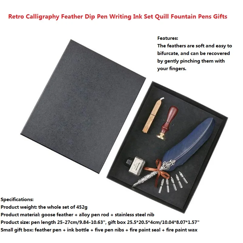 Feather Dip Pen Set Ретро каллиграфия перо Dip Ручка для письма набор чернил перо перьевые ручки Горячая подарки на свадьбу, день рождения перьевая ручка Прямая поставка - Цвет: Feather Dip Pen Set