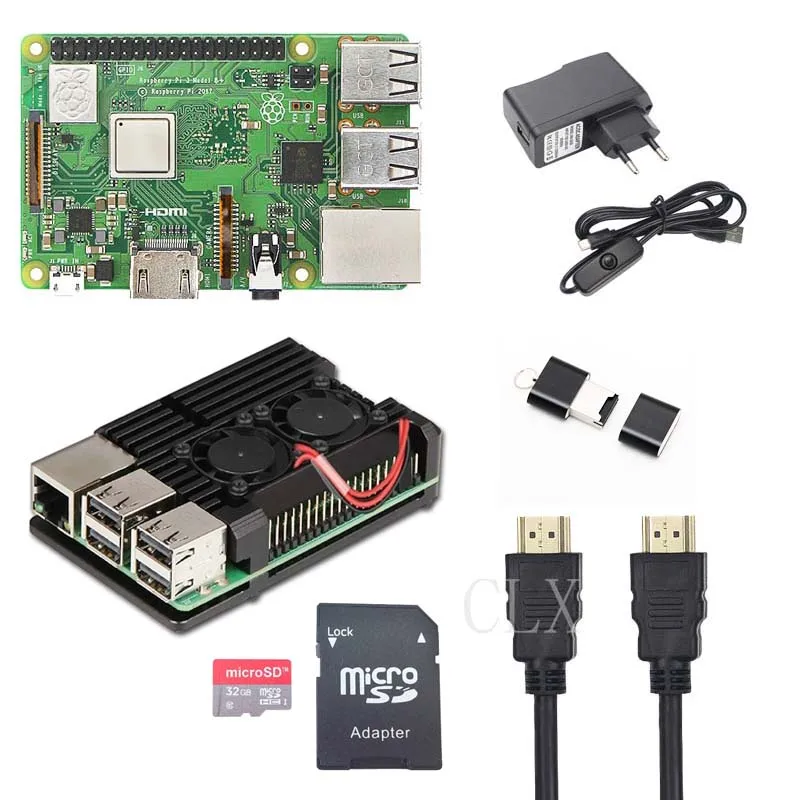 Raspberry Pi 3 Model B + Starter Kit ал основа с вентилятором 16 GB/картой памяти на 32 ГБ 5V 2.5A HDMI