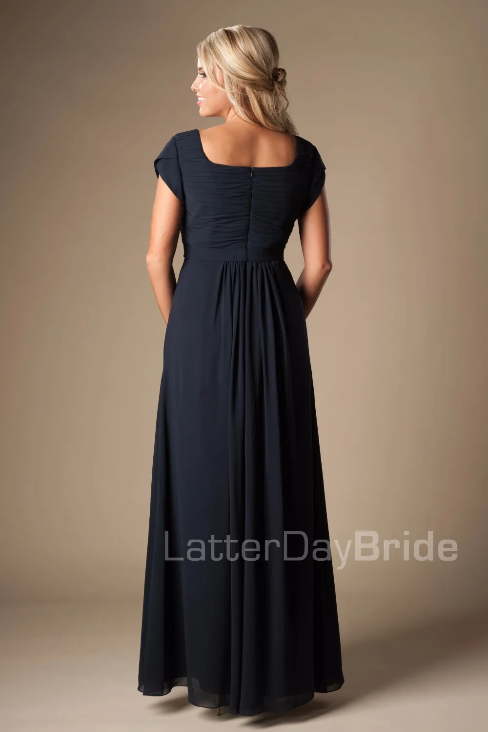 Темный Темно синие Длинные Скромные платья для подружки невесты с Кепки пола без