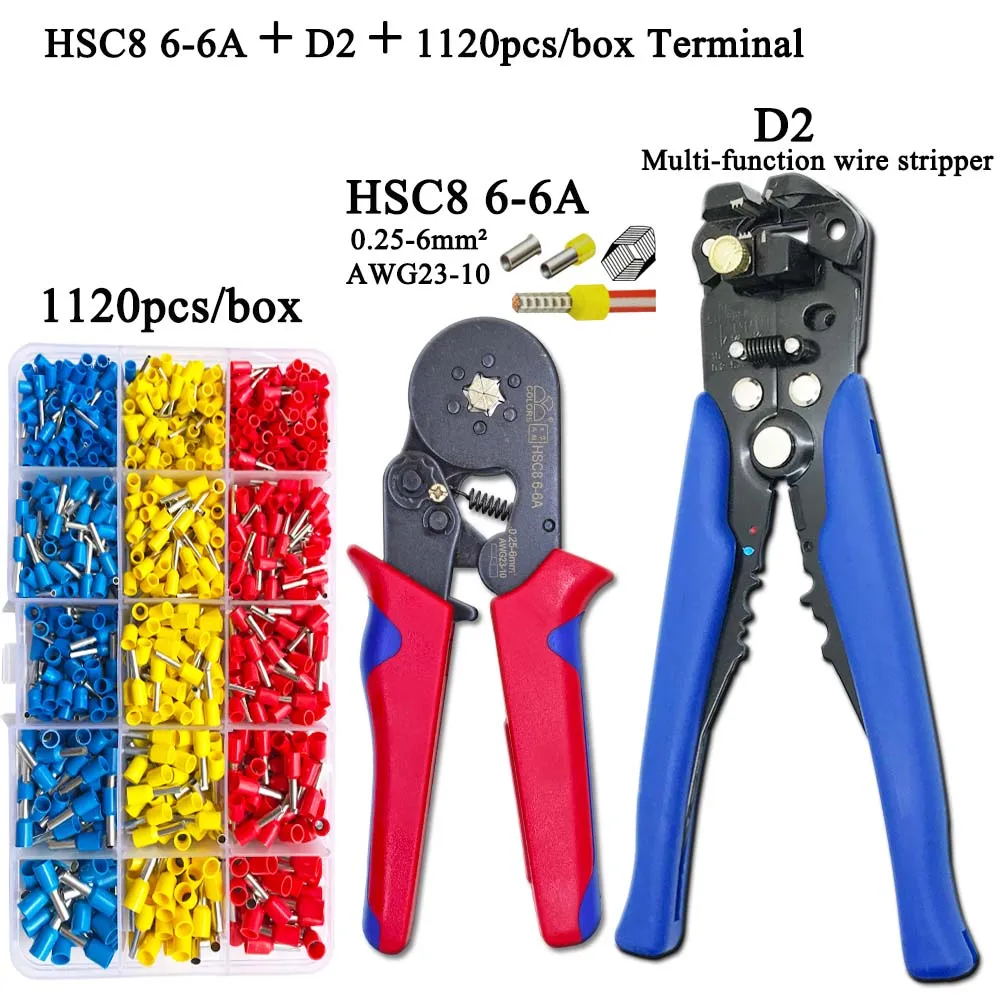 Combination 5 HSC8 pliers kit 6-6A 0.25-6mm2 D2 wire cutting pliers tube type terminal box electrical clamp terminal tube tool Red pliers - Цвет: Combination 5