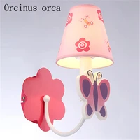 country butterfly wall lamp girl bedroom creative bedside wall lamp pink cartoon wall lamp free shipping