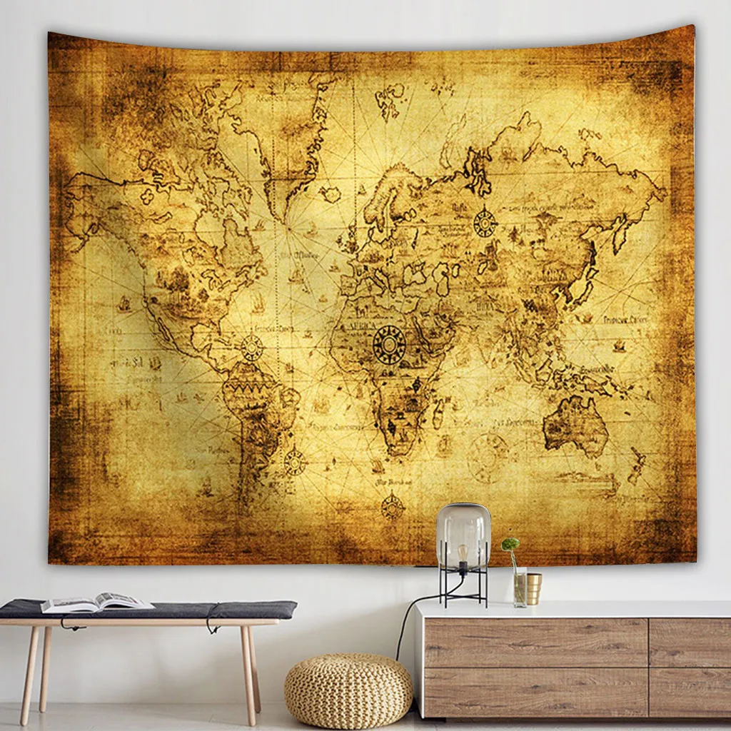 Настенный гобелен в стиле ретро с изображением морской карты мира пляжное