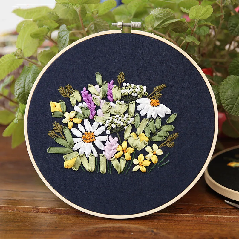Новые DIY Ленточные Наборы для вышивания с бамбуковые обручи начинающих Рукоделие