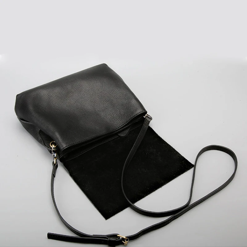 Сумка мессенджер YESIKIMI Женская маленькая черная из натуральной кожи|bag genuine
