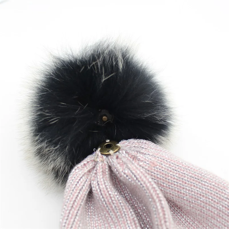 Женская вязаная шапка с помпоном ditвозможные шапки из натурального Лисьего меха |