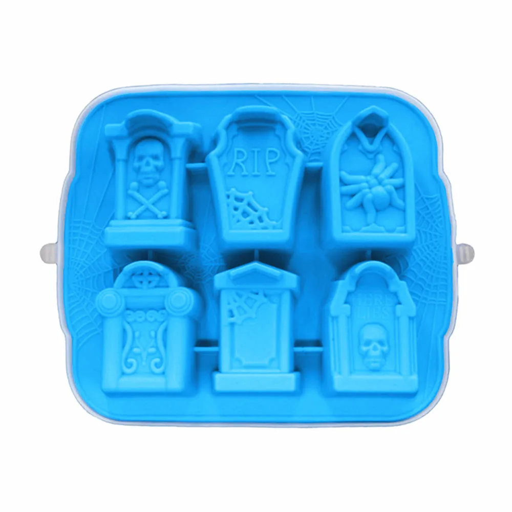 blue Ice Mould 3D череп надгробный камень ледяной куб плесень Творческий силиконовый шоколадный ледяной шар Плесень лоток производитель лоток конфеты бар синий серый - Цвет: blue Ice Mould