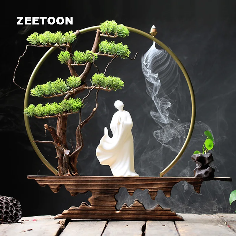 Zen Lucky благовония горелка из выветрившегося дерева искусственные растения