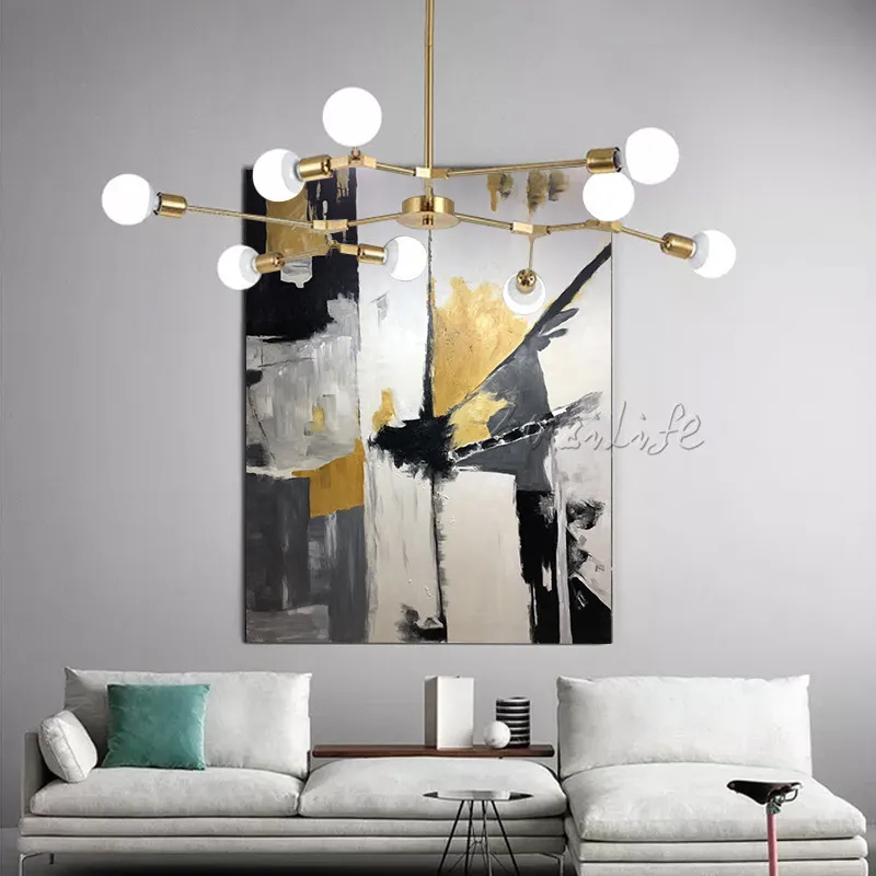 Золотой Черный абстрактный холст картина Caudros Decoracion современные цветные