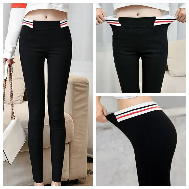 

Autumn Ladies Skinny Black Pants Women Casual Pencil Pants Elastic High Waist Big Size Trousers