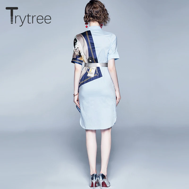 Trytree 2020 летнее женское платье повседневное с отложным воротником и поясом