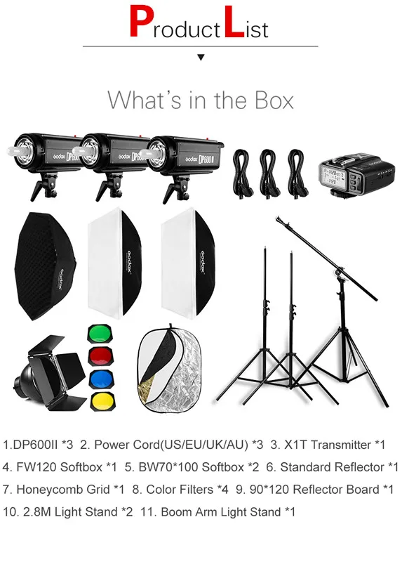Свободная вспышка для фотостудии 1800 Вт Godox DP600 II 3x600Ws софтбокс стойка светильник