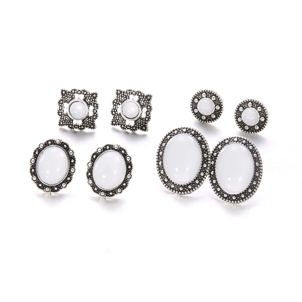 

12 Sets/Lot Stud Earrings For Women Geometric Crystal Statement Dangle Drop Jewelry Earring Vintage Silver Color Ear Accessories
