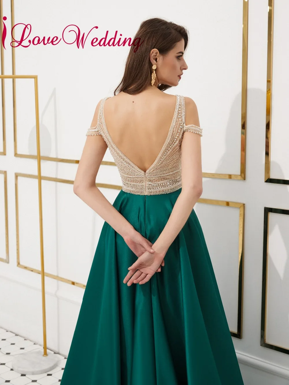 Роскошное вечернее платье ilovebridal сексуальное зеленое атласное ТРАПЕЦИЕВИДНОЕ