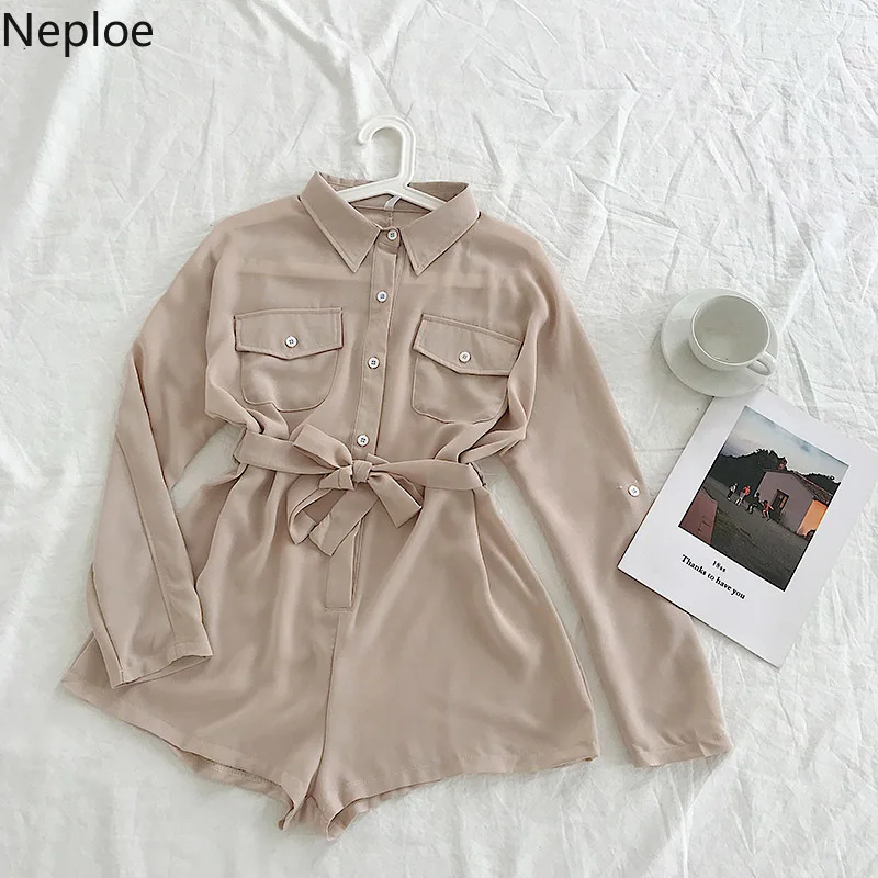 Женские комбинезоны с завышенной талией Nepole однотонные шифоновые Комбинезоны
